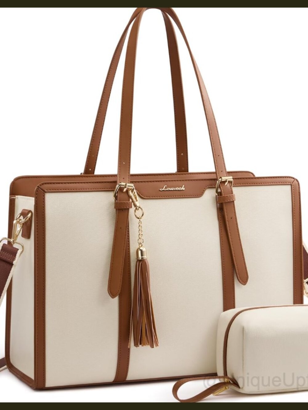 LOVEVOOK Lightweight Canvas Laptop Tote Bag with Clutch Purse